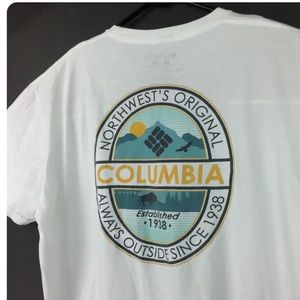 Columbia Mens L White Logo Cotton 2-Sided S/S Graphic Tee